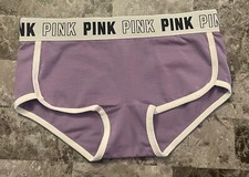 NWT VICTORIA'S SECRET PINK SMALL PURPLE THICK LOGO WAISTBAND BOYSHORT PANTIES