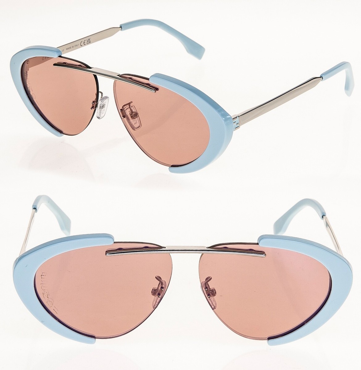 FENDI FENDILAND 40042 Blue Pink Mirrored FF Unisex Oval FENDI FENDILAND 40042 Blue Pink Mirrored FF Unisex Oval