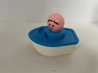 Vintage Jumbo Chunky  Fisher Price Blue Tug Boat & figure bath toy Made in USA