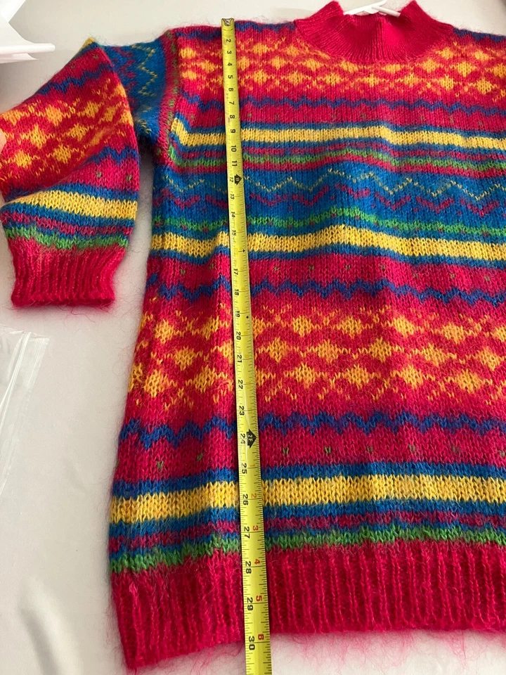 Suéter Mohair Rosa Vintage Años 80 Para Mujer Cuello Simulado Talla Grande Azul Estampado Colorido Foto 4 de 4