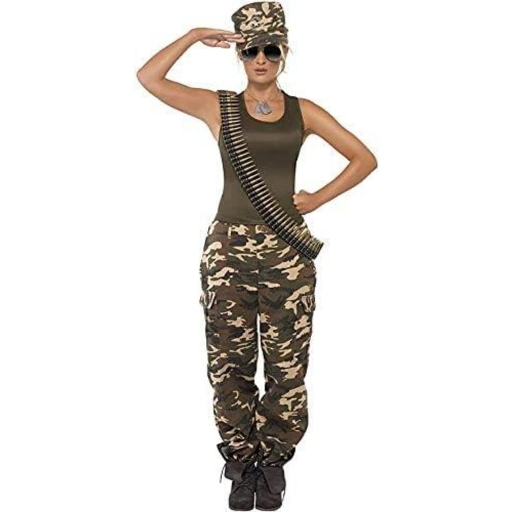Smiffys Deluxe Khaki Camo Costume, Female, Khaki Green (Size S)