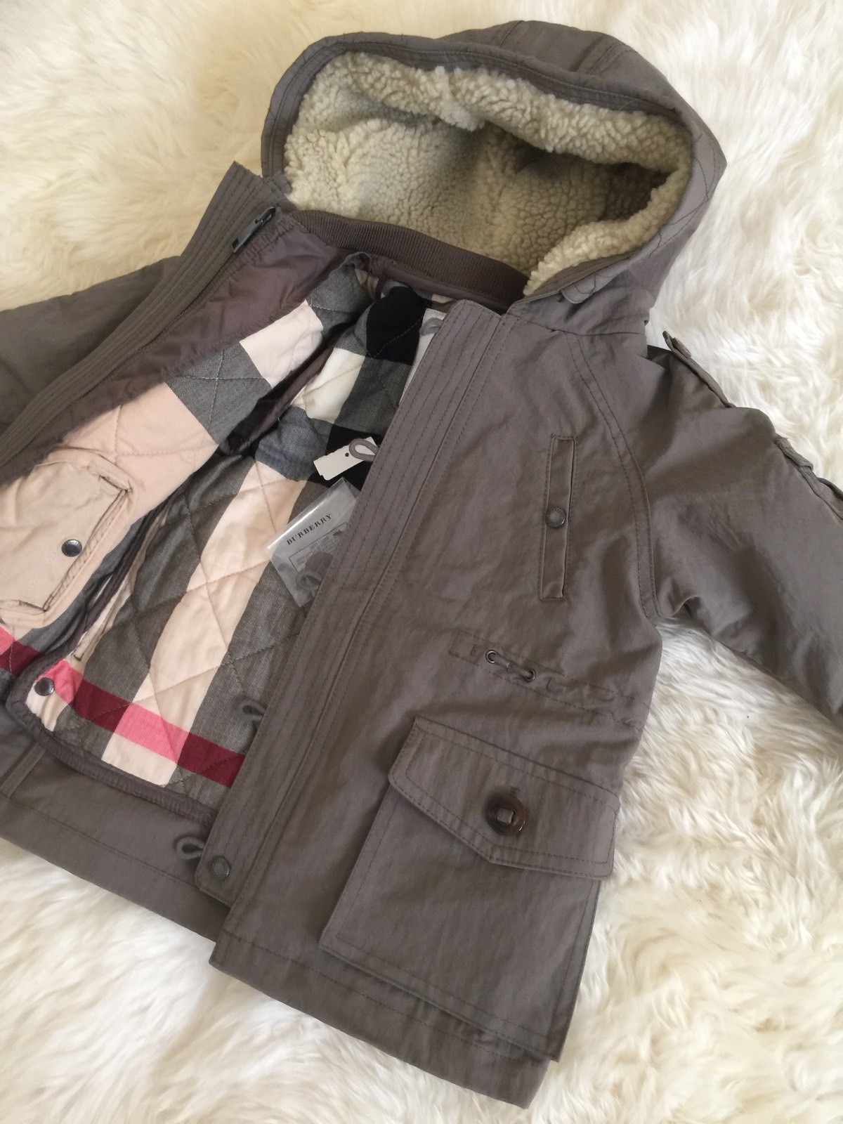 AUTHENTIC BABY BOY GIRL BURBERRY KIDS HOODED PARKA & CHECK JACKET COAT 2 SET 12M image 5