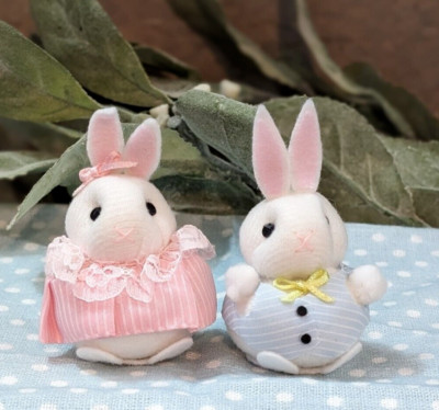 Miniature Easter Bunny Couple Plush Easter Decor