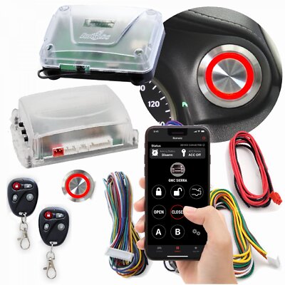 Red LED Billet Push Button Engine Start Stop w/ Keyless Entry & Remote Start Kit