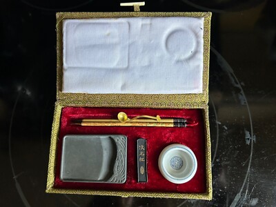 Vintage Japanese Calligraphy Writing Set in Silk Box