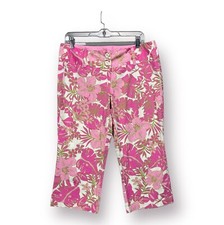 Vintage 90s Capri pants Pink Crop Floral All Over Print Juniors 13 33" Waist Y2K