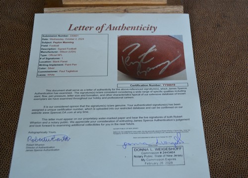 Peyton Manning Autographed Wilson NFL Football JSA Authentication - Picture 2 of 3