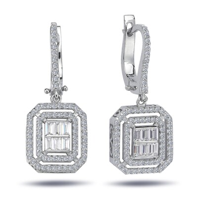 Diamant Ohrhänger 1,01 Carat Diamanten in Baguette-Schliff 14 Karat Weißgold
