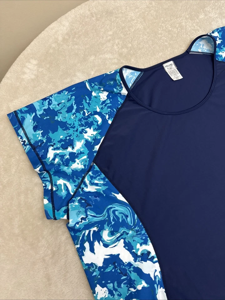 Camisa de natación MODLI para mujer azul marino protector contra erupciones floral manga corta talla 5X Foto 3 de 4