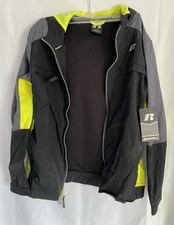NEW RUSSELL Boys Mixed Media Zip Up Nylon Windbreaker Jacket Black/Yellow/Gray