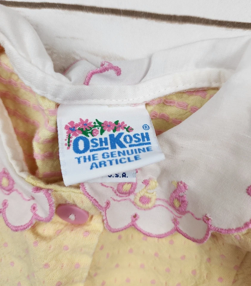 Mameluco vintage OshKosh talla 3-6M punto amarillo burbuja cuello de pato bordado Foto 4 de 4