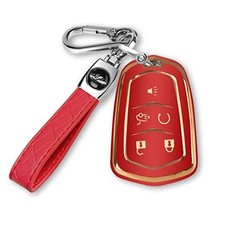 For Cadillac Key Fob Cover with Keychain TPU Protector Suitable for Red