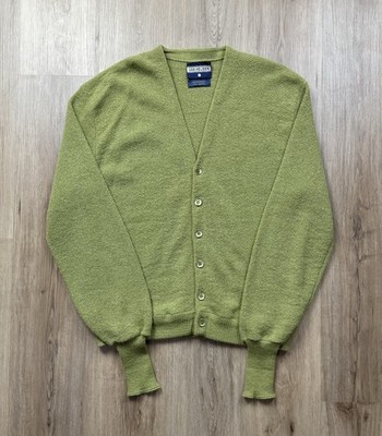 70s VINTAGE Van Heusen Green Alpaca Cardigan Sweater Size Large Kurt Cobain