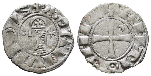 FITZ Crusades Antioch Bohemund III Silver Denier Coin Helmet 17mm 0.85g ~AWE218