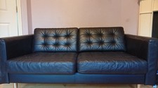 IKEA Black Leather 2-Seater Sofa Button-Tufted Cushions Country 185cm W