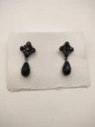 Vintage Costume Jewelry Black Bead Cluster With Dangle Earrings