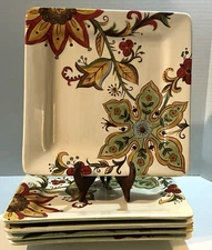 Pier 1 Imports Stoneware Carynthum Set 5 Square Dinner Plates Vintage 2009 NWT