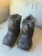 Black Faux Fur Bootie Comfort Women's Slippers Winter