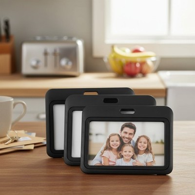 3 Pack ID Badge Holder with Double-Sided Windows Hard Plastic Horizontal ID Card