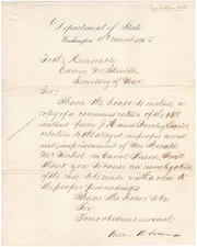 William Seward - 1865 Letter Signed - To Edwin Stanton - On Gettysburg Prisoner