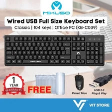 MIKUSO Wired USB Keyboard Mouse Combo Set 104 Keys Computer Membrane PC Desktop