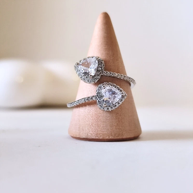 Verlobungsring 925 Silber plattiert Damen Ring Herz Zirkonia 1ct verstellbar - Bild 2 von 4