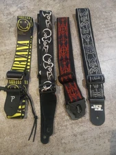 Lot Of 4 Guitar Straps, Black Fabric And Nylon, Nirvana, Joe Satriani
