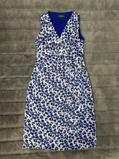 Lauren Ralph Lauren Faux Wrap Ruched Dress Size 2 Curvy Blue White Floral Leaf