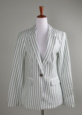 ANN TAYLOR LOFT NWT 140 White Green Striped Linen Blazer Jacket Top Size 4