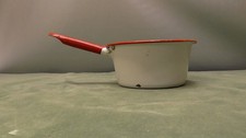 Vintage White Enamelware 1 Quart Sauce Pan With Red Trim #2 Farmhouse
