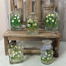 Hand Painted Glass Decor Jar, Bottle And Vase Set Of 5
