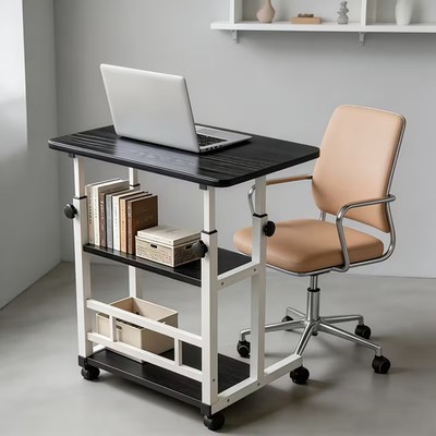 Height-Adjustable Table with Wheels and Storage Shelf Crafting Computer Desk