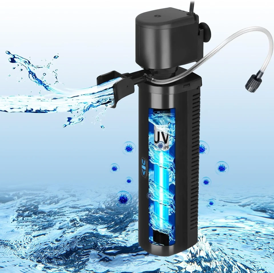 Bote de filtro de acuario para tanque de 40-150 galones proteína skimmer luz UV Foto 2 de 4