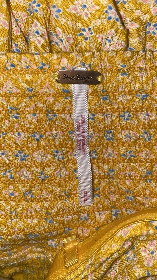 Free People Sz S Women's Yellow Patchwork Babydoll Boho Cottagecore Mini Dress - Image 4 of 4