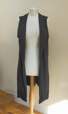 Elegant Long Waistcoat Sleeveless Open Gilet In Grey Faux Suede, Size L