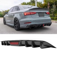 Carbon Style Rear Bumper Lip Diffuser W Light For Audi A3 A4 A5 A6 A7 S3 S4 S6