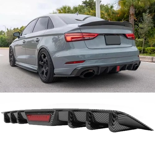 Carbon Style Rear Bumper Lip Diffuser w/ Light For Audi A3 A4 A5 A6 A7 S3 S4 S6