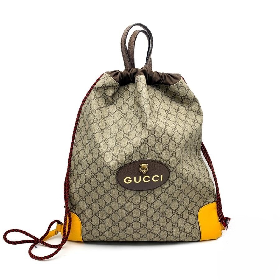 GUCCI Authentic GG Supreme Drawstring Tiger Backpack Leather