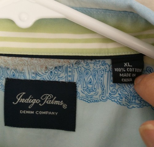 Indigo Palms Denim Co Men Button Up Shirt XL Blue Yellow Multicol Stripe Paisley - Picture 6 of 6