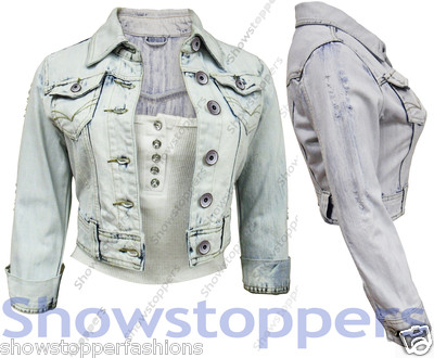 NEW Denim JACKET Womens Denim Jackets Ladies Waistcoat Cropped Size 8 10 12 14 16