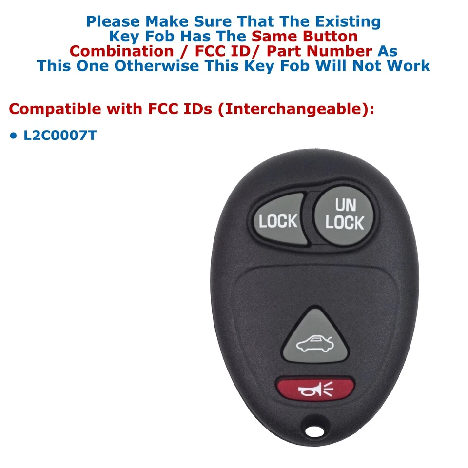 2x Nuevo Mando a distancia sin llave de repuesto para Buick Oldsmobile Pontiac L2C0007T Foto 2 de 4