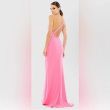 NWOT Ieena for Mac Duggal Pink One Shoulder Open Back Jersey Mermaid Gown 26266