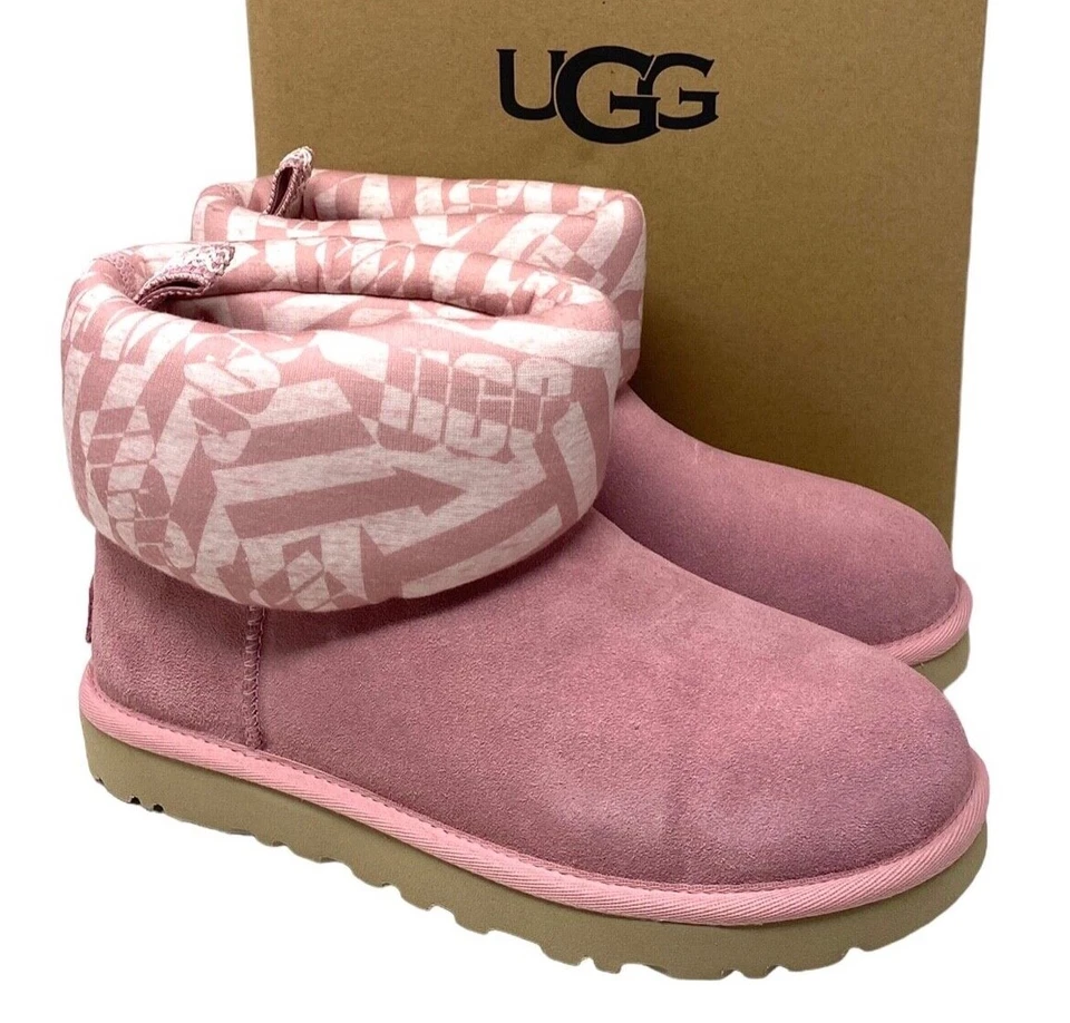 UGG Clásico Mini Jersey Invierno Gamuza Botas, Mujer Talla, Rosa Raya 1136674 BLUS Foto 2 de 4