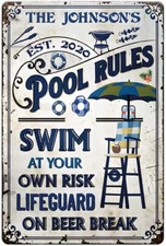 Funny Warning Pool Sign-Swim at Your Own Risks Lifeguard on Beer Break,Outdoor P
