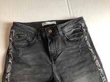 Zara Skinny Cropped Black Jeans Mid Rise Distressed Snake Pattern On The Side 4