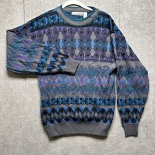 Vintage 90s Saturdays Sweater Men  s M Blue Purple 3D Knit Abstract Cosby Style