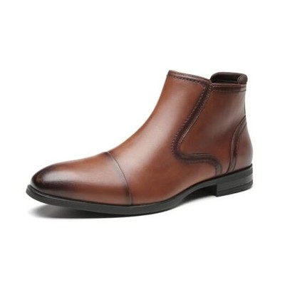 Men Leather Chelsea Boots with Zipper - Formal Dress Boots with Cap 11 Brown