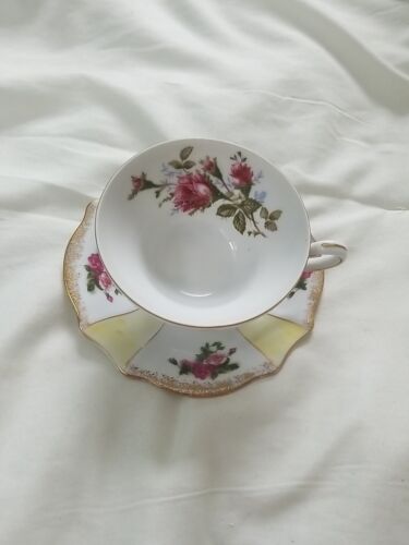 Hinode Japan Footed Tea Cup And Saucer Hand-Painted Rosebud Pattern Vintage - Picture 10 of 11