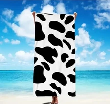 Black & White Cow Pattern Beach Pool Towel 27.5 x 55 inches Fast Dry Sand Free