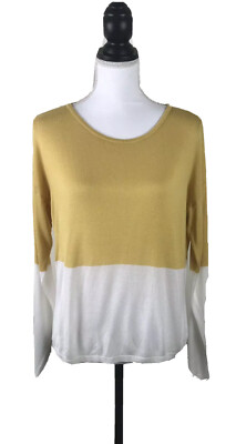 MNG SUIT Silk Sweater Sz SMALL Mustard White Stripe Long Sleeves Thin Pullover